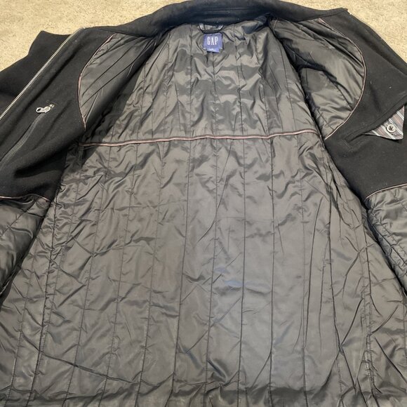 Vintage Y2K Gap Men's Wool Blend Jacket Size XL Black Full Zip Quilted Lining - Picture 6 of 13